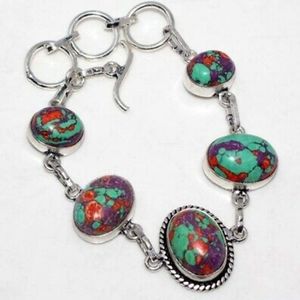 Mosaic Jasper Sterling Silver bracelet. Size 7"-7.5"